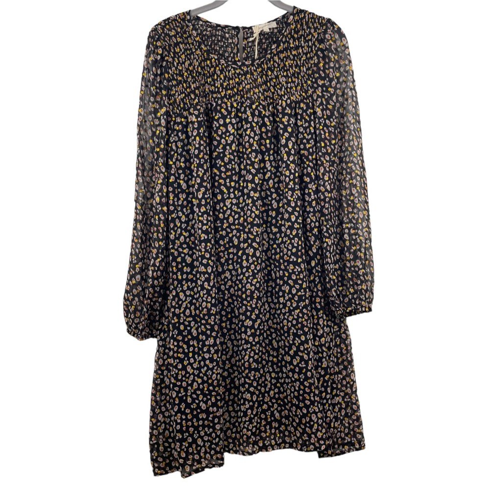 Mystree Womens Dress Black Gold Large Polyester Smock Baby Doll